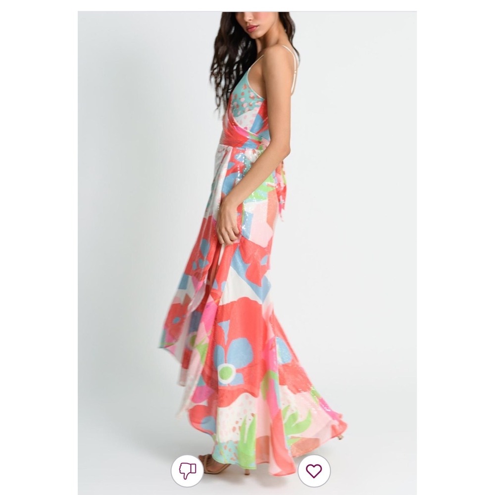 Hutch Floral Sequin High-Low Maxi Dress Multi-Color Abstract XS